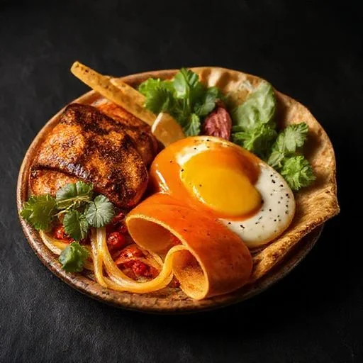 Abstract, maximalist composition of gears and alchemical symbols with neon glow